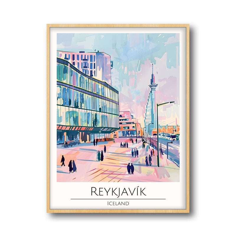 Vintage Reykjavik Framed Canvas Archival Canvas Wall Painting - Natural Brown Frame media 5