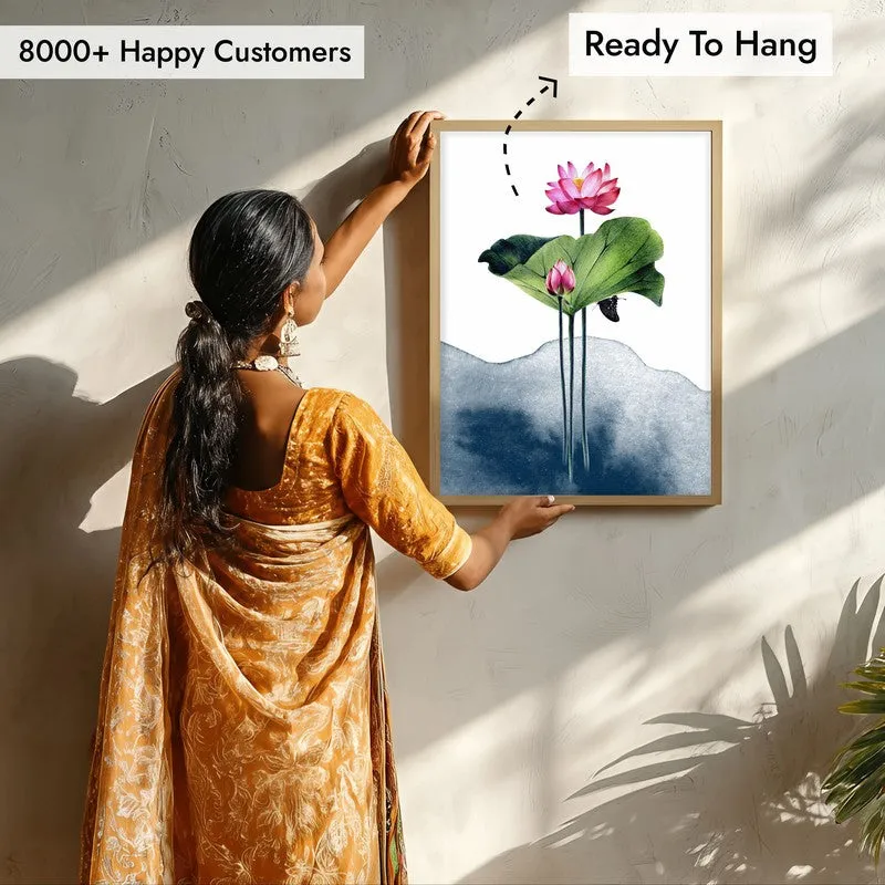 Watercolor Lotus Archival Paper Wall Art  - Natural Brown Frame media 8