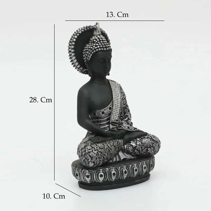 Seated Buddha Showpiece - Silver, Black media 7