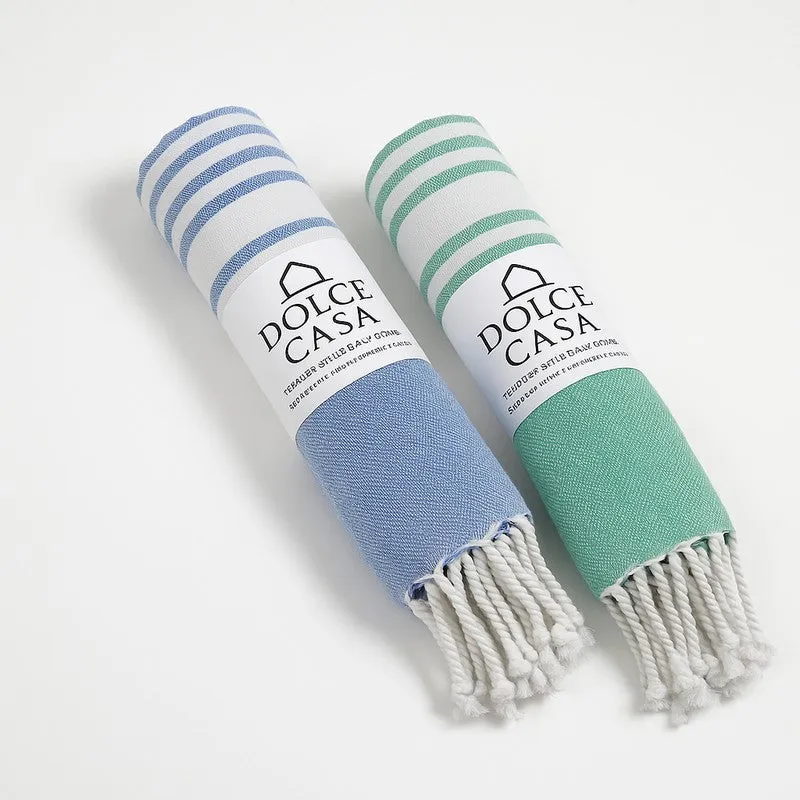 Loomera Striped Cotton Bath Towels (Dark Blue & Green) - Set Of Two media 7