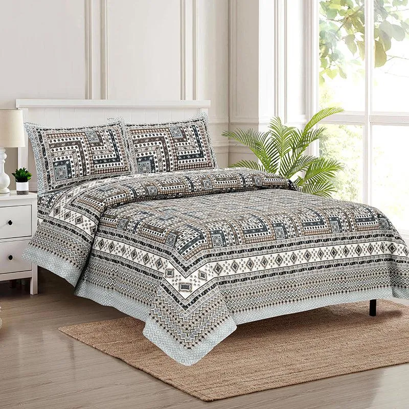 Sangita Weave Geometric Cotton Bedsheet (Grey & White) - 160 TC media 1