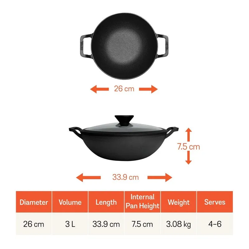 Meyer Valerio Cast Iron Kadhai with Lid - 3000 mL media 8