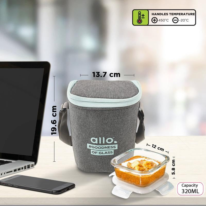 Oliva Square Glass Lunch Box With Grey Lunch Bag (320 ML) - Four Piece Set media 7
