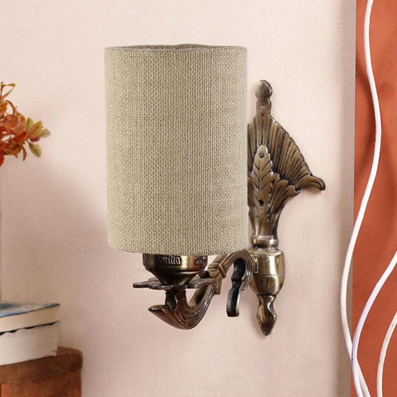 Magda Masique Cylindrical Fabric & Metal Wall Lamp - Beige media 3
