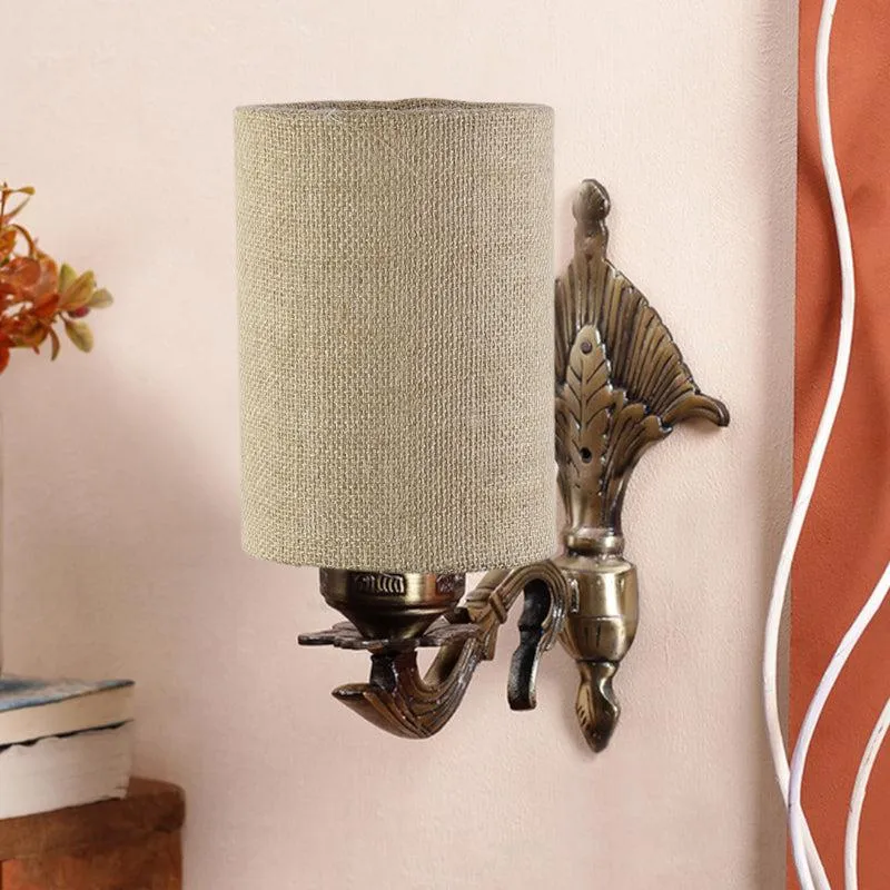 Magda Masique Cylindrical Fabric & Metal Wall Lamp - Beige media 3