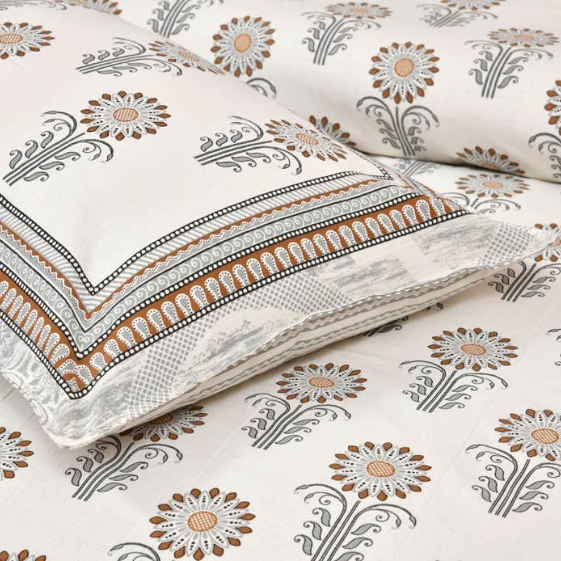 Flower Garden Cotton Bedsheet (Grey) - 120 TC media 3