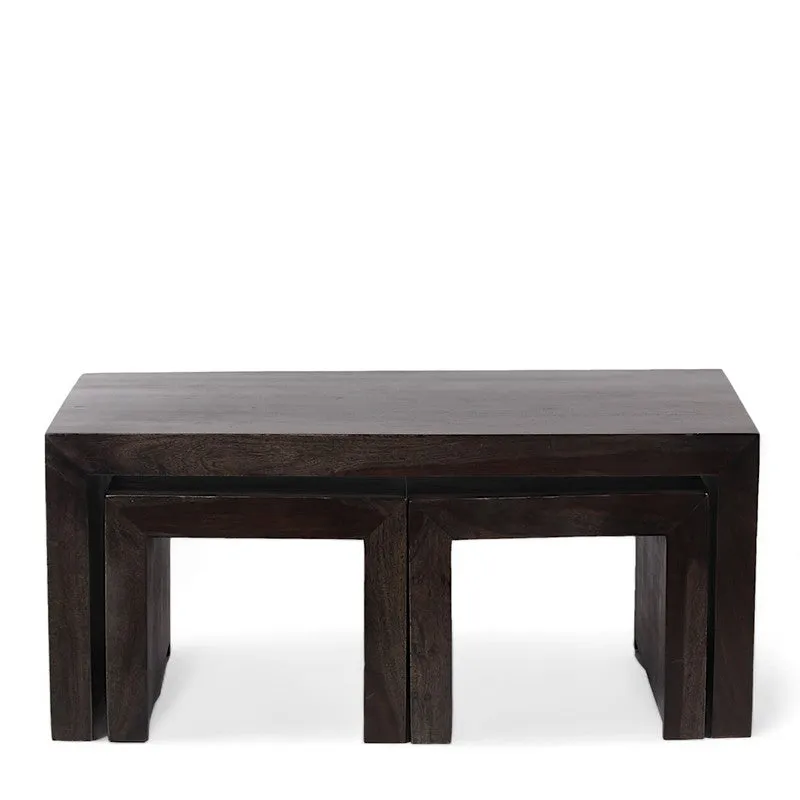 Davenox Sheesham Wooden Center Table with Stools (Dark Brown) - Three Piece Set media 4
