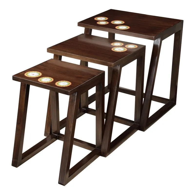 Marigold Teak Wood Nesting Stools - Set of Three media 4