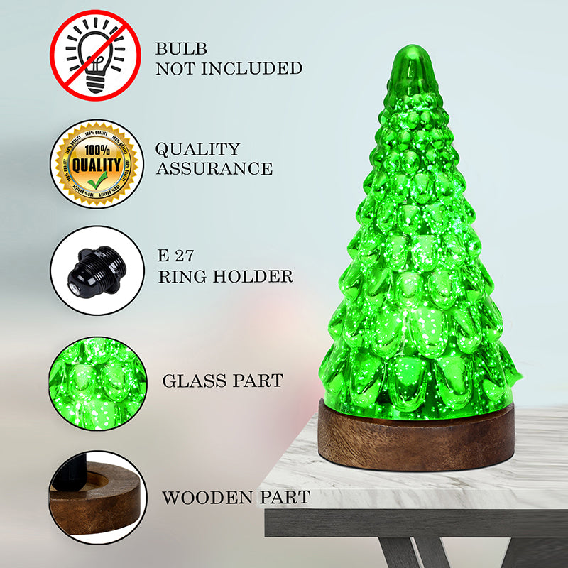 Vibrant Pinewood Xmas Tree Glass Table Lamp  Green - Green media 4