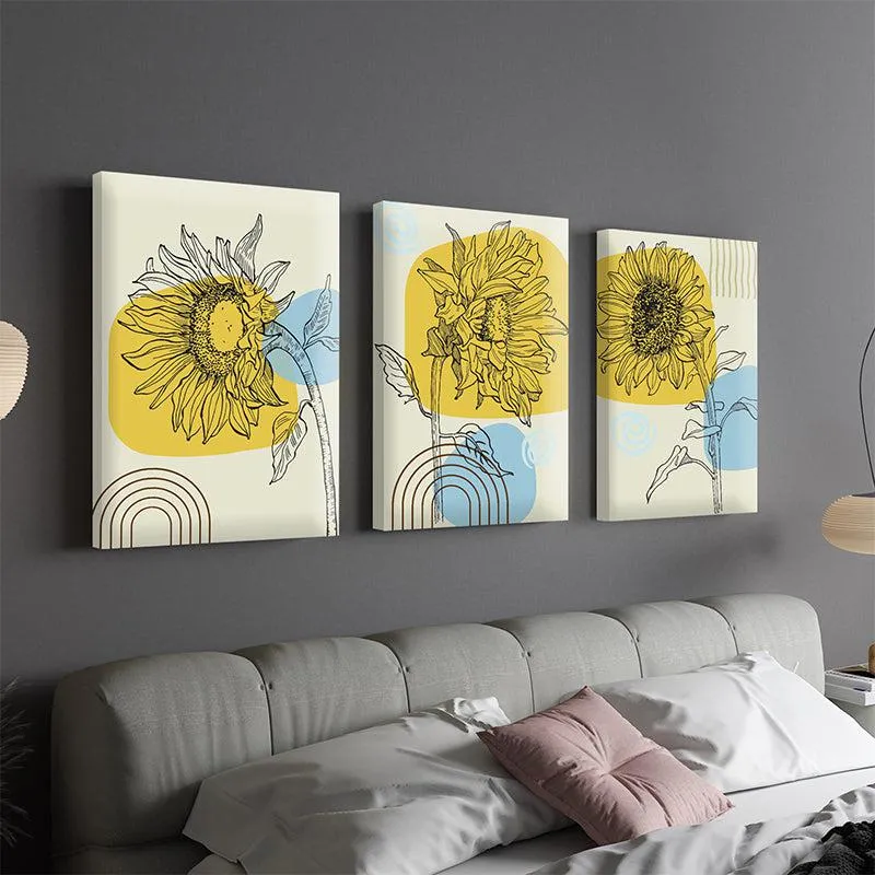 Sunflower Slay Canvas Wall Painting - Set Of Three media 1