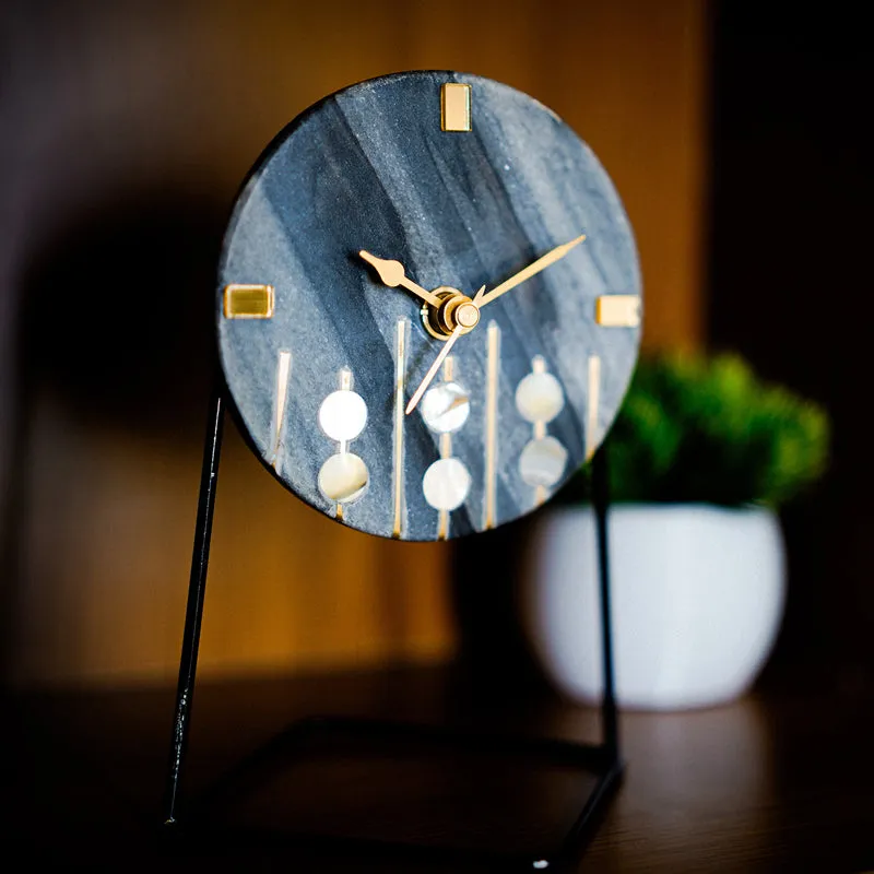 Moderna Marble Table Clock With Brass Inlay - Grey, Black media 5