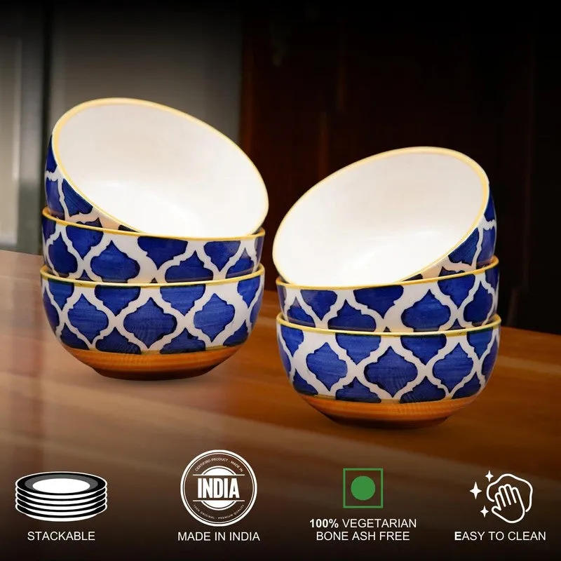 PetalEdge Ceramic Snack Bowls (Blue, 200 mL Each) - Set Of Six media 6