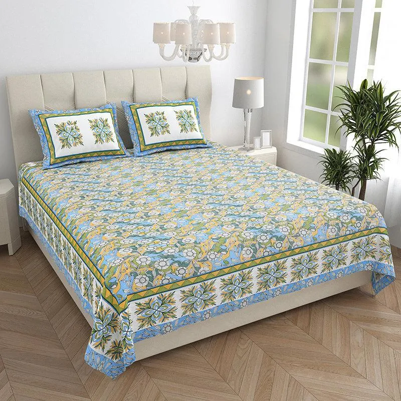 Nidra Nector  Floral Cotton Bedsheet (Green) - 150 TC media 1