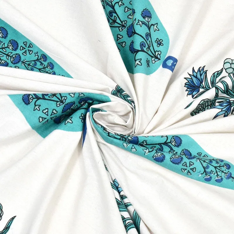 Jaipuro Cotton Bedsheet (Teal,White) - 240 TC media 5