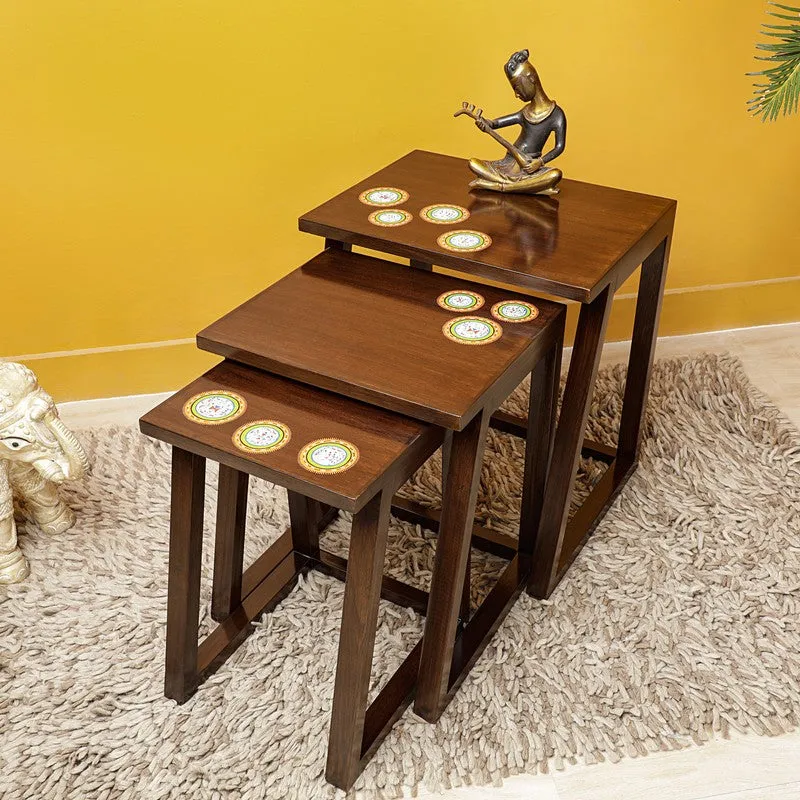Marigold Teak Wood Nesting Stools - Set of Three media 1
