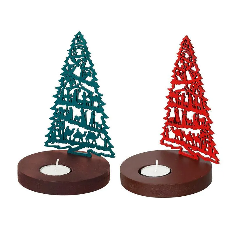 Manger & Tree Wood Christmas Tea Light Holder - Set Of Two media 6