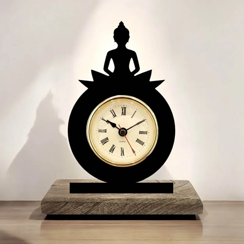 Hour of Enlightenment Iron & Mango Wood Table Clock media 1