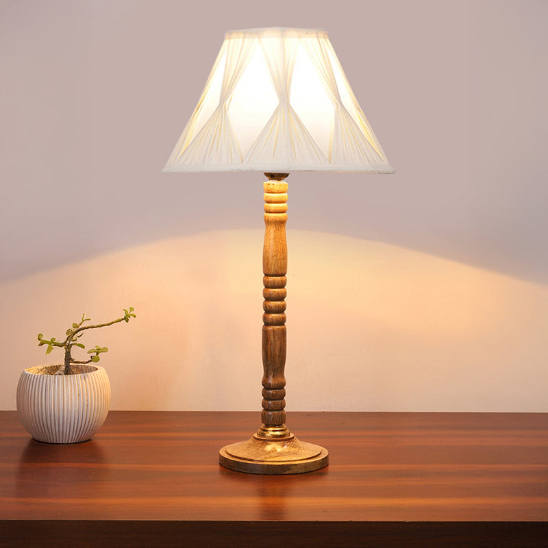 Loft Style Table Lamp With Carved Wooden Base - Ivory,Brown