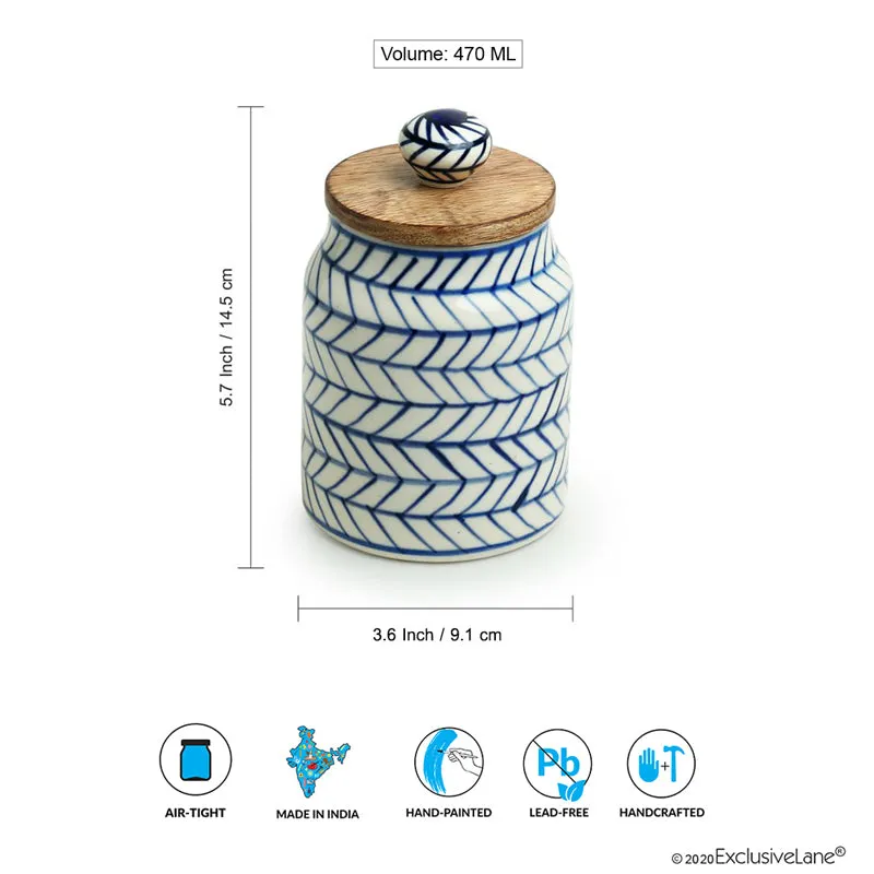 Chevron Crest Handpainted Ceramic Airtight Jar (470 mL Each) - Set Of Two media 6