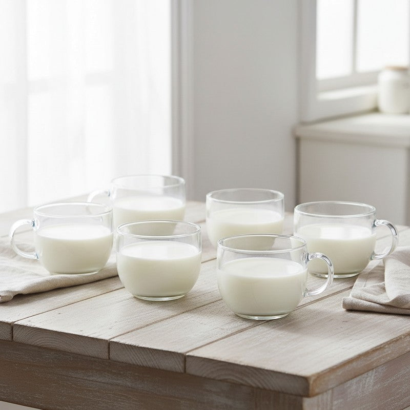 Round Glass Coffee Mug (150 mL Each) - Set Of Two