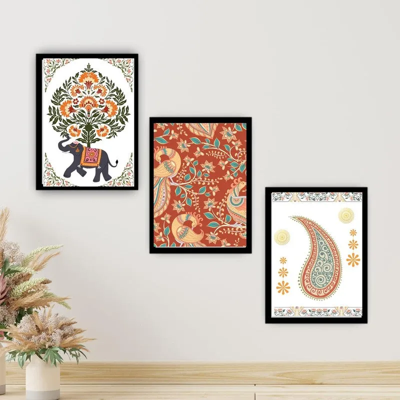 Paisley Charm Paper Wall Painting With Frame - Black media 3
