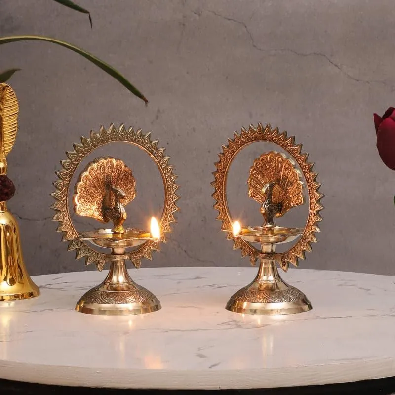 Glory Brass Peacock Diyas - Set of Two - 3