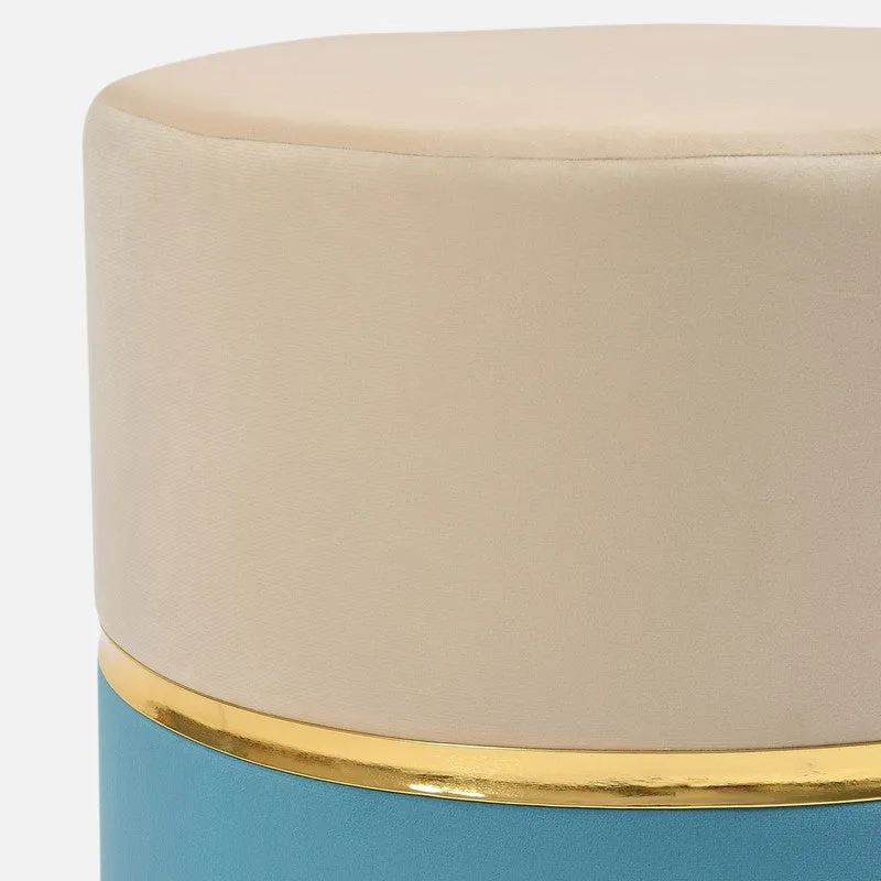 Dualtone Solid Velvet Pouffe - Beige & Blue media 4