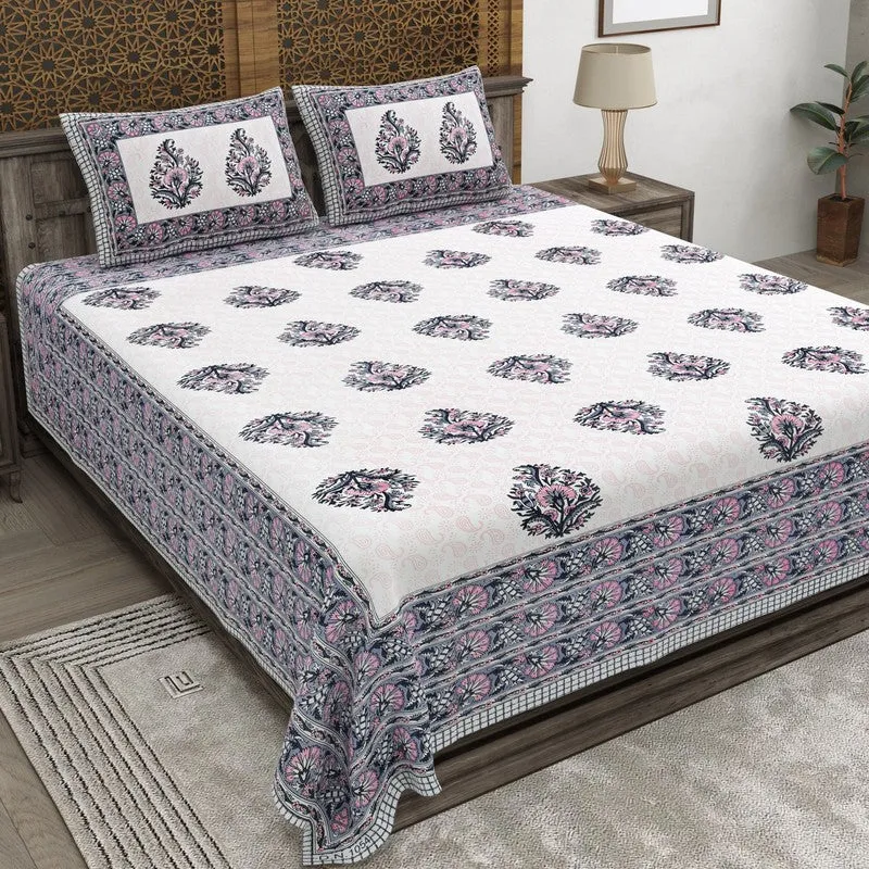 Vineel Cotton Bedsheet (Grey,White) - 240 TC media 1