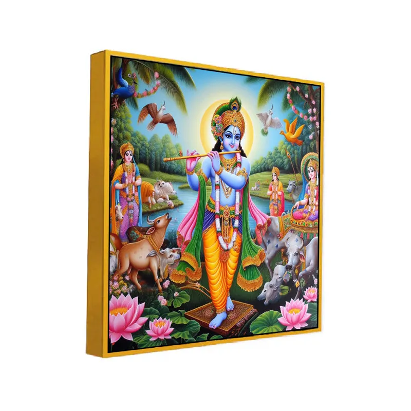 Vibrant Krishna Canvas Wall Art With Frame media 3
