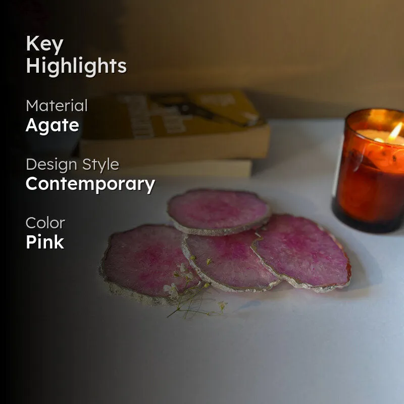 Silasa Handcrafted Crystal Agate Coaster (Pink) - Set Of Four media 2