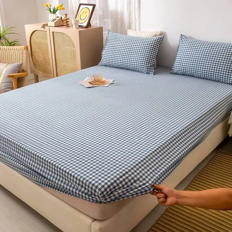 Checkered Dreams Fitted Micro Fiber Bedsheet (Grey) - 150 GSM media 3