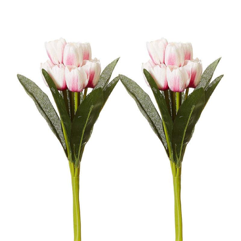 Faux Silk Artificial Tulip Flower Bunch - White & Pink media 5