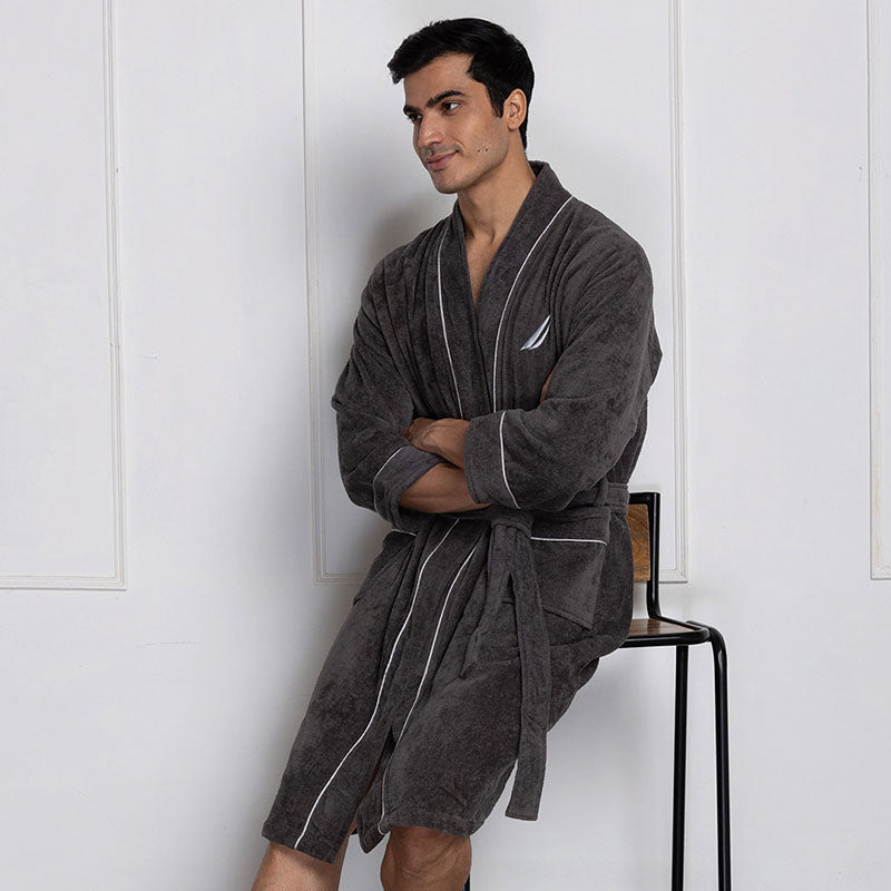 Nautica His & Hers Cashmere Dreams Cotton Bath Robe (Dark Grey) - Set Of Two media 6
