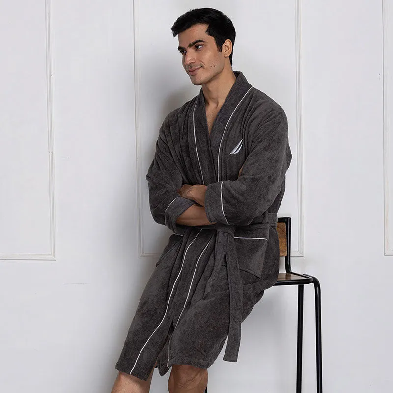 Nautica His & Hers Cashmere Dreams Cotton Bath Robe (Dark Grey) - Set Of Two media 6