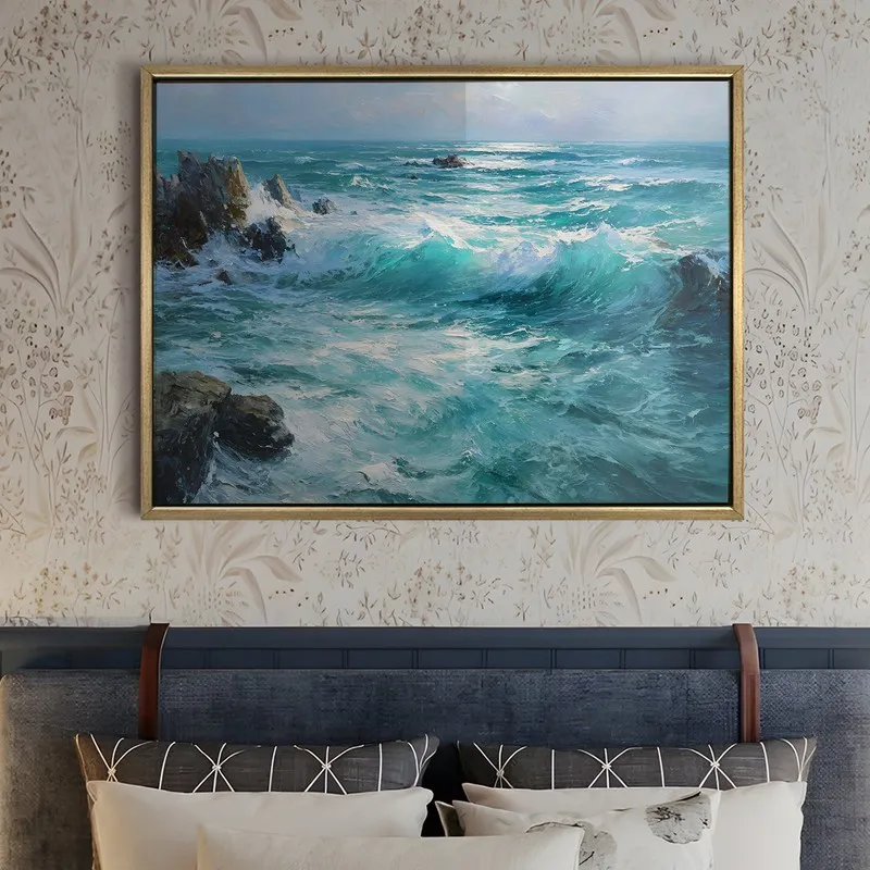 Rockbound Waves Canvas Wall Painting With Frame media 5