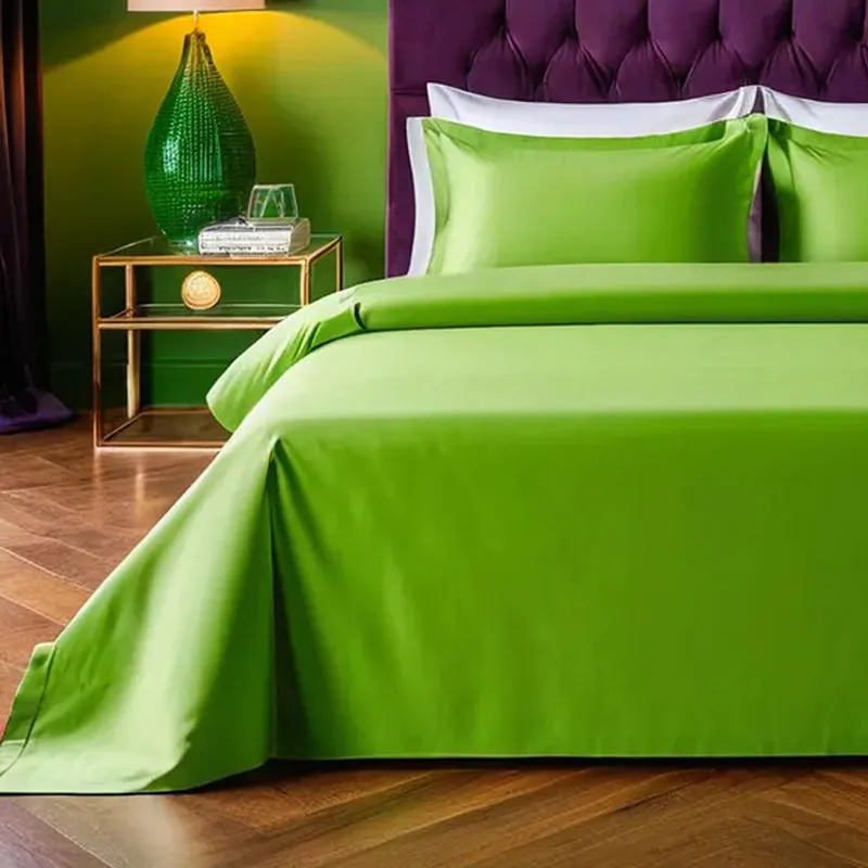 Moonweave Solid Cotton Bedsheet (Green) - 400 TC media 5