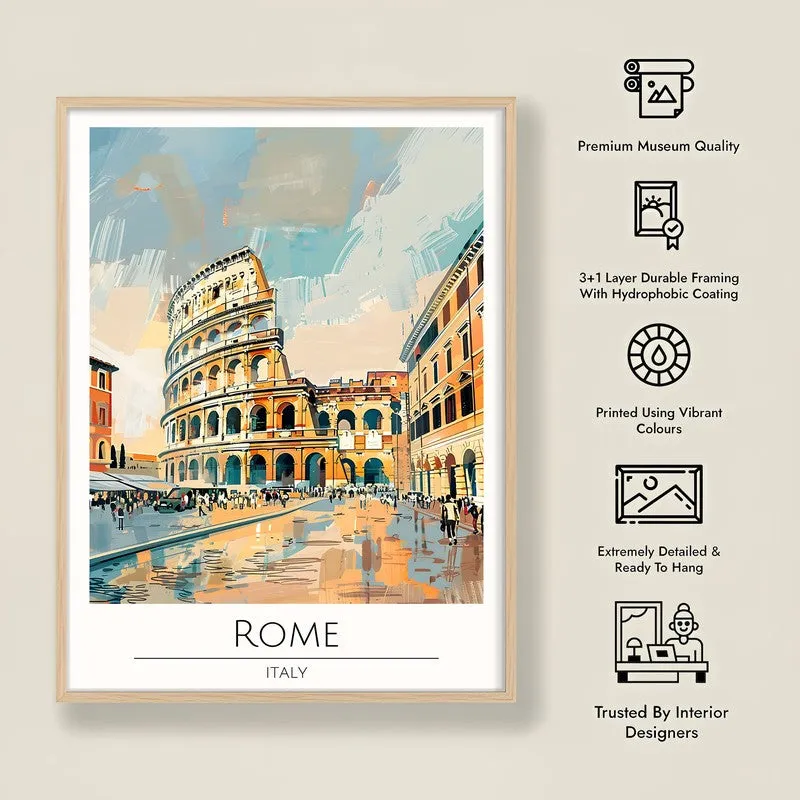Vintage Coliseum Framed Canvas Archival Canvas Wall Painting - Natural Brown Frame media 8