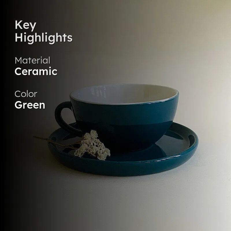 Elegant Green Ceramic Cup & Saucer (320 mL) - Two Piece Set media 2