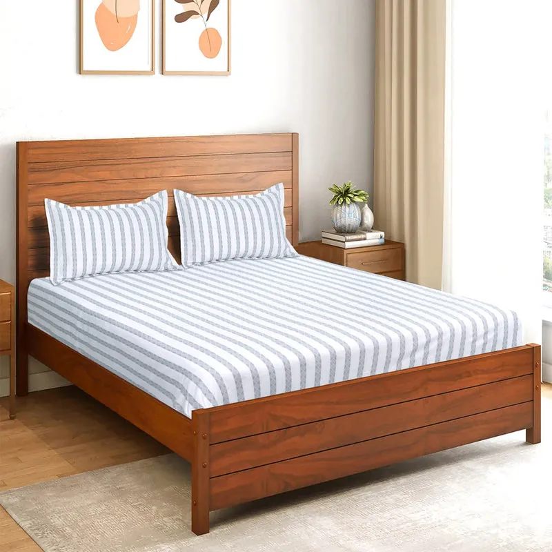 Saral Home Striped Microfiber Bedsheet (Teal) - 350 GSM media 1