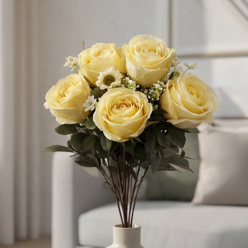 AarviDecor Sunny Rose Silk Artificial Flowers media 1
