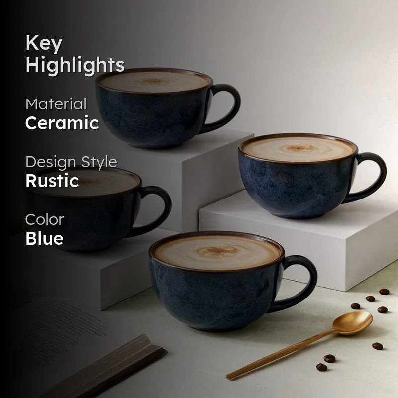 Cuddle Ceramic Tea Cup (250 mL Each),Dark Blue) - Set Of Four media 2
