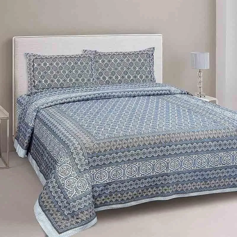 Neelambari Jaipuri Cotton Bedsheet (Blue) - 144 TC media 1