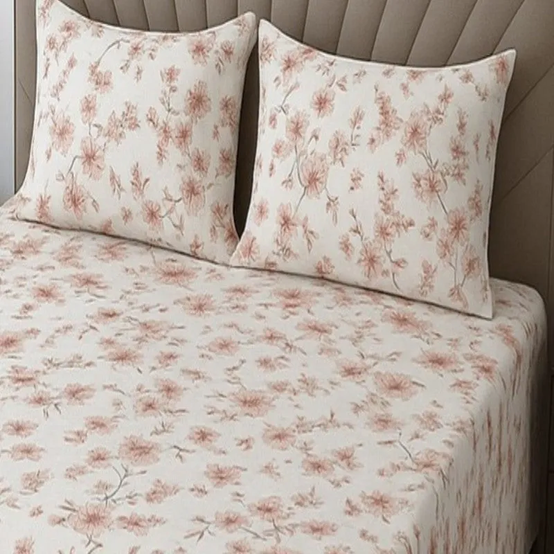 Gentle Petals Cotton Bedsheets (Peach) - 400 TC media 3