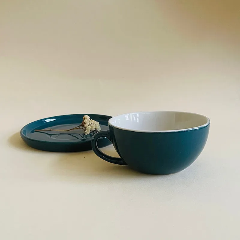 Elegant Green Ceramic Cup & Saucer (320 mL) - Two Piece Set media 3
