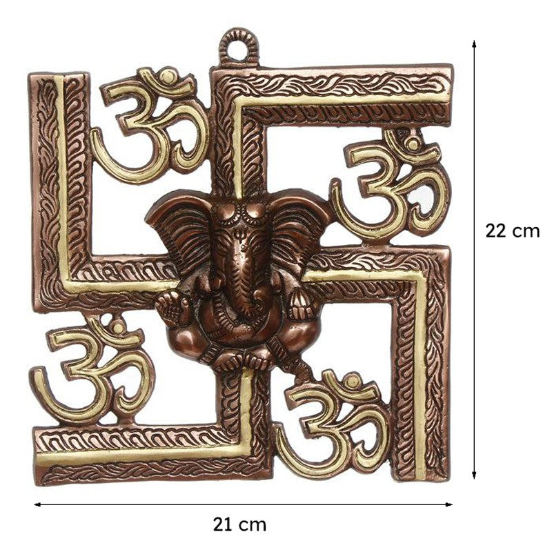 Swastika Om Religious Metal Wall Accent - Brown & Gold media 6