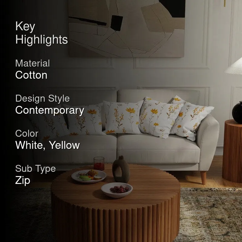 Urban Space Botanical White & Yellow Cotton Cushion Covers - Set Of Five media 2