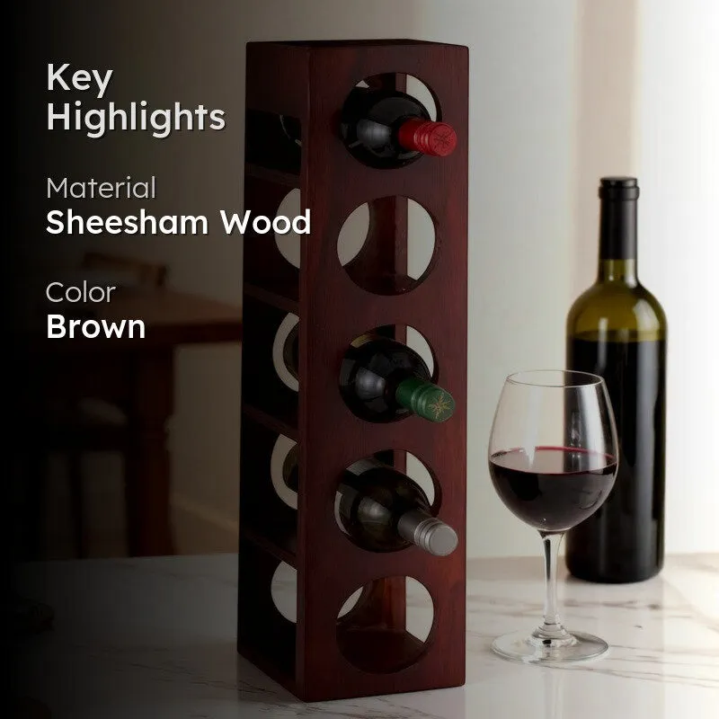 Zverox Sheesham Wooden Wine Rack - Deep Brown media 2