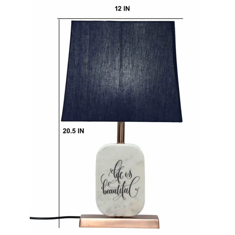 Life Light Printed Marble & Copper Base Fabric Table Lamp - Blue,White media 5