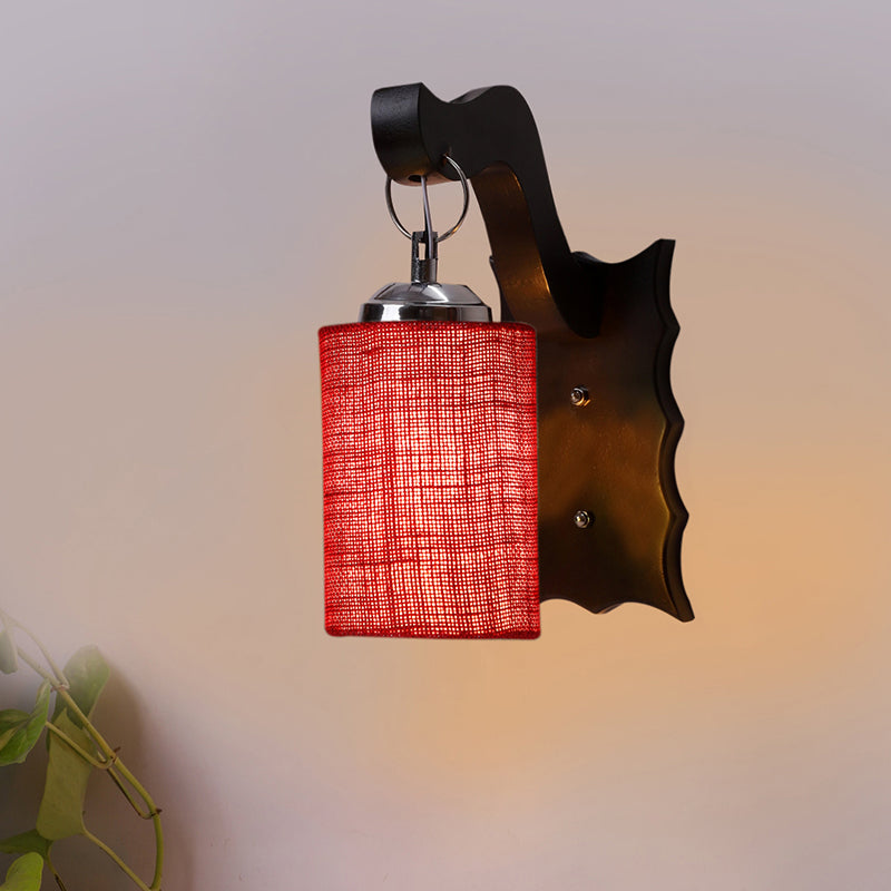 Delphi Jute & Wooden Wall Lamp - Maroon