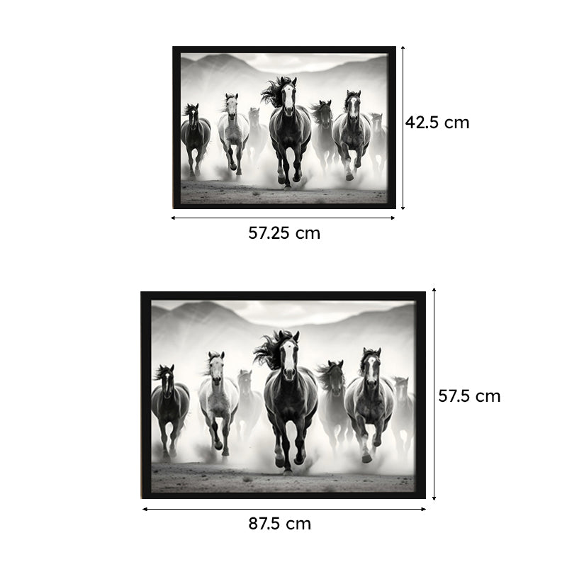 Monochrome Stallions Canvas Wall Art With Frame media 7